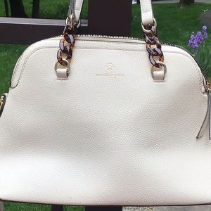 Nanette Lapore Cream Satchel with Tortoiseshell Chain Detail